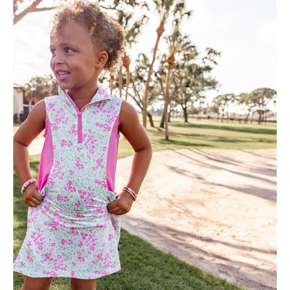 New Turtles & Tees Girls Frankie Dress in Birdie Bliss Pink/Lime Size XL